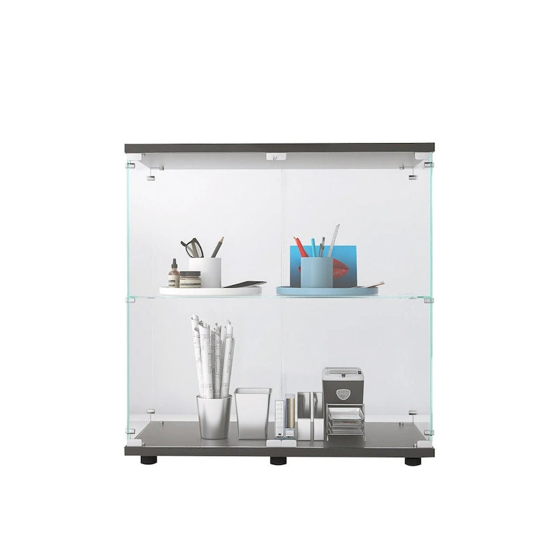 Vitrina de cristal de 2 puertas, 2 estantes, para 1 persona, blanca/negra