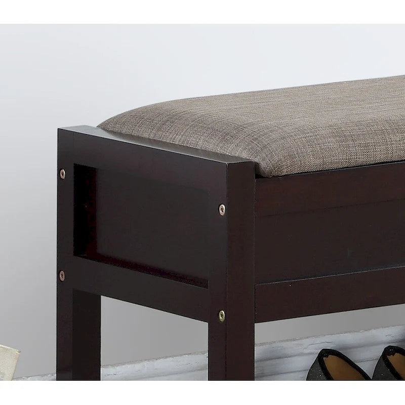 Banco de almacenamiento tapizado blanco/espresso con zapatero, 1 asiento