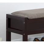 Banco de almacenamiento tapizado blanco/espresso con zapatero, 1 asiento