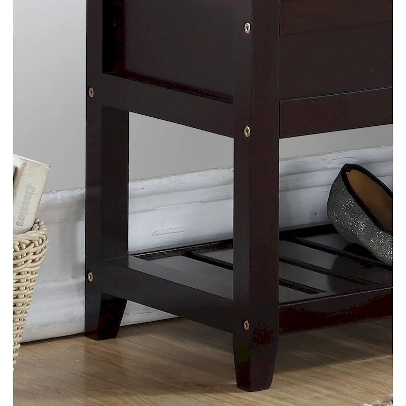 Banco de almacenamiento tapizado blanco/espresso con zapatero, 1 asiento