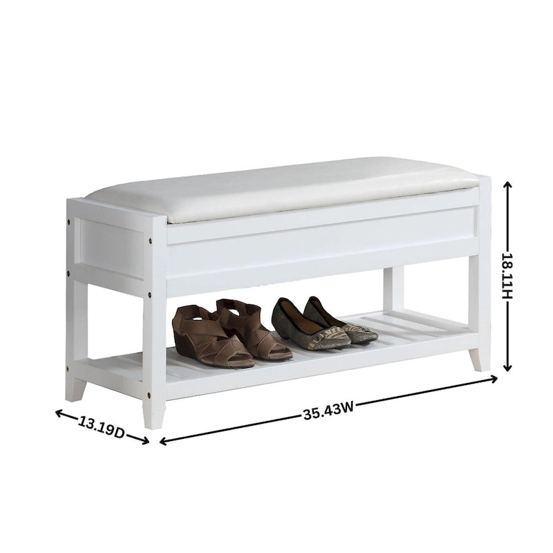Banco de almacenamiento tapizado blanco/espresso con zapatero, 1 asiento
