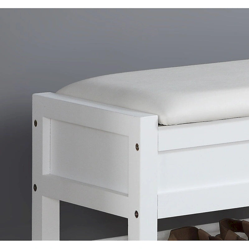 Banco de almacenamiento tapizado blanco/espresso con zapatero, 1 asiento