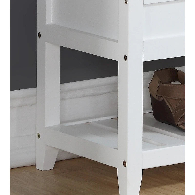 Banco de almacenamiento tapizado blanco/espresso con zapatero, 1 asiento