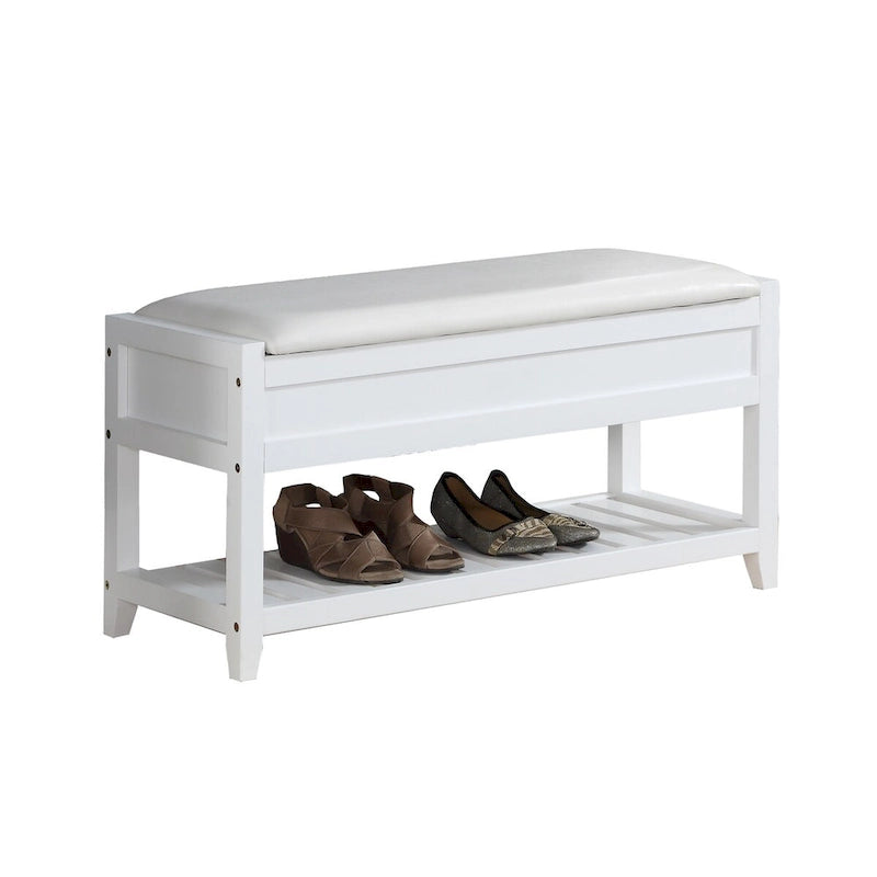 Banco de almacenamiento tapizado blanco/espresso con zapatero, 1 asiento