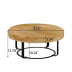 Mesa de Centro Redonda de Pino Natural con Patas de Metal, 2 Colores, Requiere Montaje por 1 Persona
