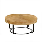 Mesa de Centro Redonda de Pino Natural con Patas de Metal, 2 Colores, Requiere Montaje por 1 Persona