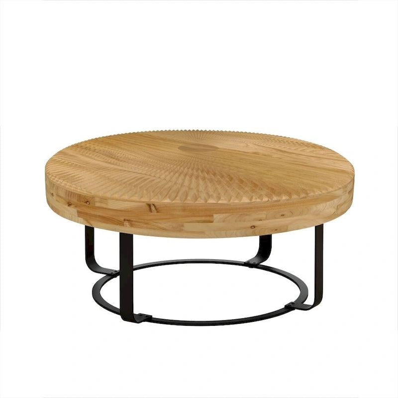 Mesa de Centro Redonda de Pino Natural con Patas de Metal, 2 Colores, Requiere Montaje por 1 Persona