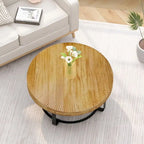 Mesa de Centro Redonda de Pino Natural con Patas de Metal, 2 Colores, Requiere Montaje por 1 Persona