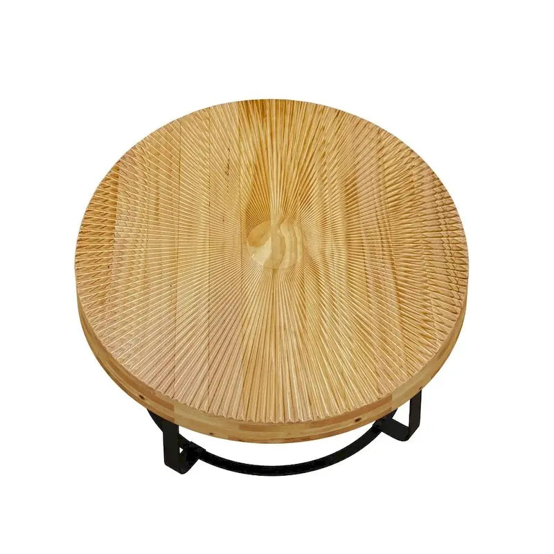 Mesa de Centro Redonda de Pino Natural con Patas de Metal, 2 Colores, Requiere Montaje por 1 Persona