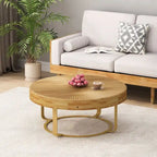 Mesa de Centro Redonda de Pino Natural con Patas de Metal, 2 Colores, Requiere Montaje por 1 Persona