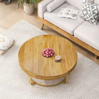 Mesa de Centro Redonda de Pino Natural con Patas de Metal, 2 Colores, Requiere Montaje por 1 Persona