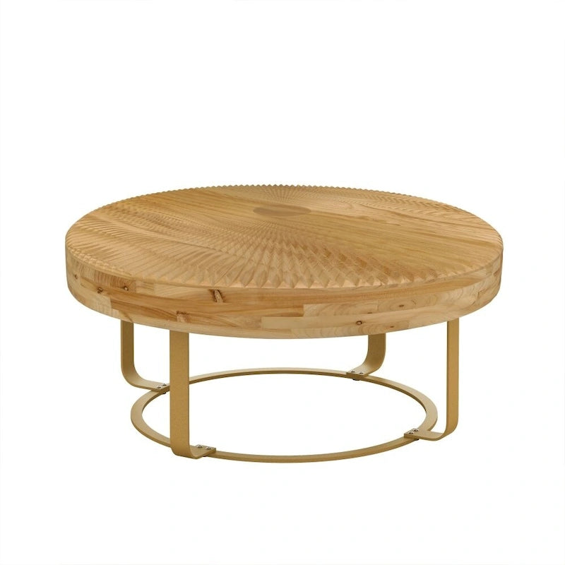 Mesa de Centro Redonda de Pino Natural con Patas de Metal, 2 Colores, Requiere Montaje por 1 Persona