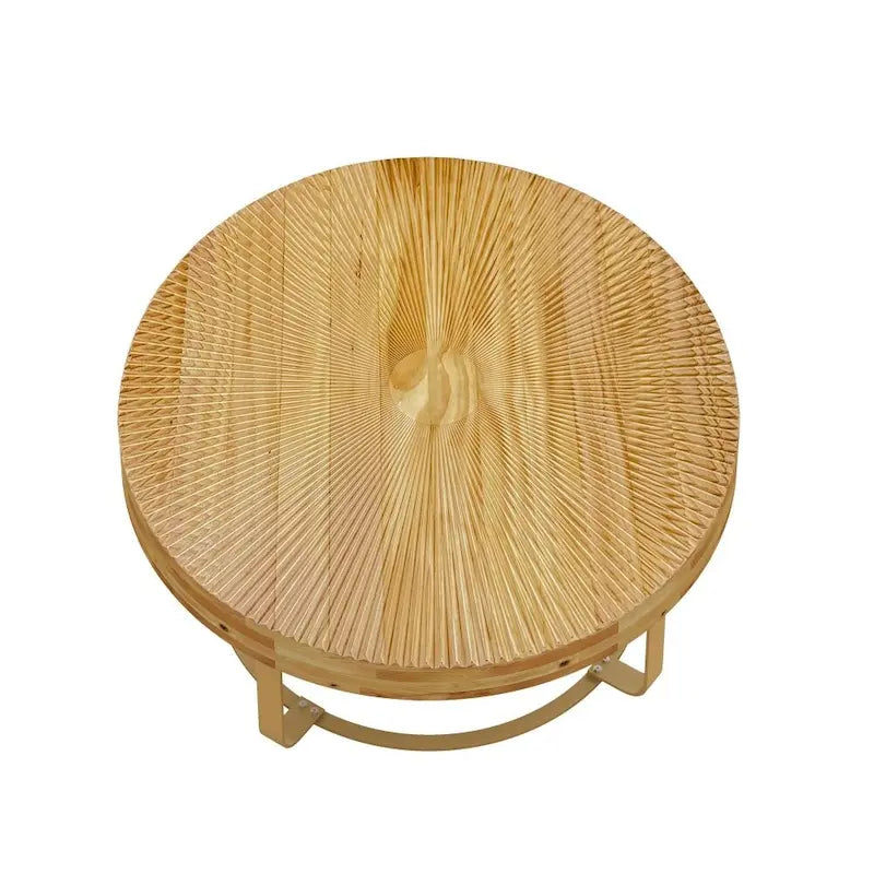 Mesa de Centro Redonda de Pino Natural con Patas de Metal, 2 Colores, Requiere Montaje por 1 Persona